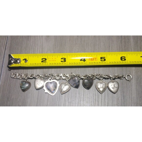 Vintage Sterling Silver Heart Charm Bracelet - Picture 1 of 7